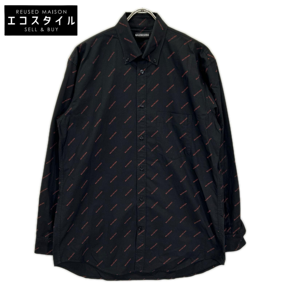 BALENCIAGA バレンシアガ 18年 534333 ブラック 長袖総柄シャツ トップス
