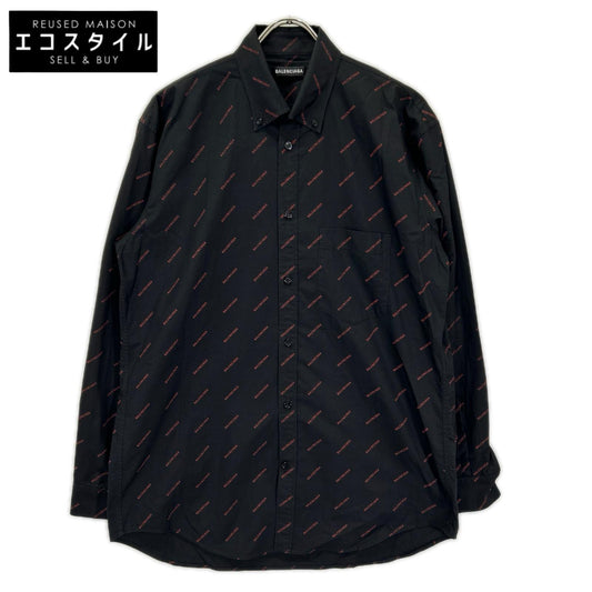 BALENCIAGA バレンシアガ 18年 534333 ブラック 長袖総柄シャツ トップス