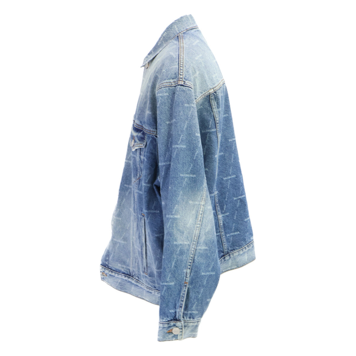 BALENCIAGA バレンシアガ 【美品/国内正規】625993 総ロゴ USED加工 オーバーサイズ デニムジャケット ジャケット