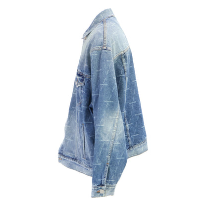 BALENCIAGA バレンシアガ 【美品/国内正規】625993 総ロゴ USED加工 オーバーサイズ デニムジャケット ジャケット