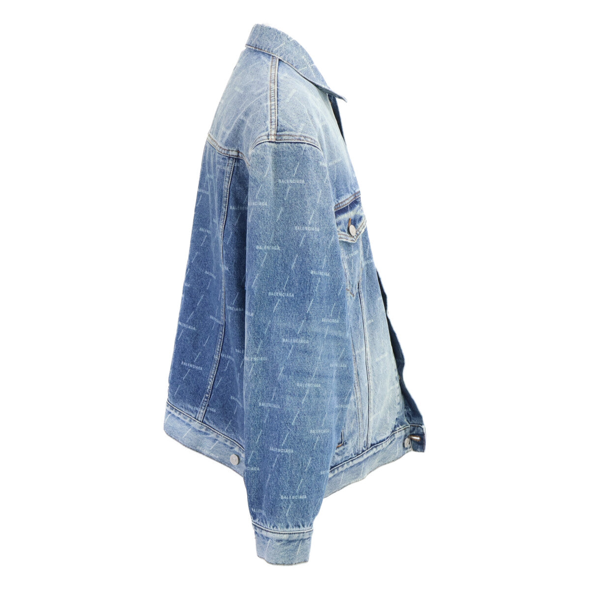 BALENCIAGA バレンシアガ 【美品/国内正規】625993 総ロゴ USED加工 オーバーサイズ デニムジャケット ジャケット