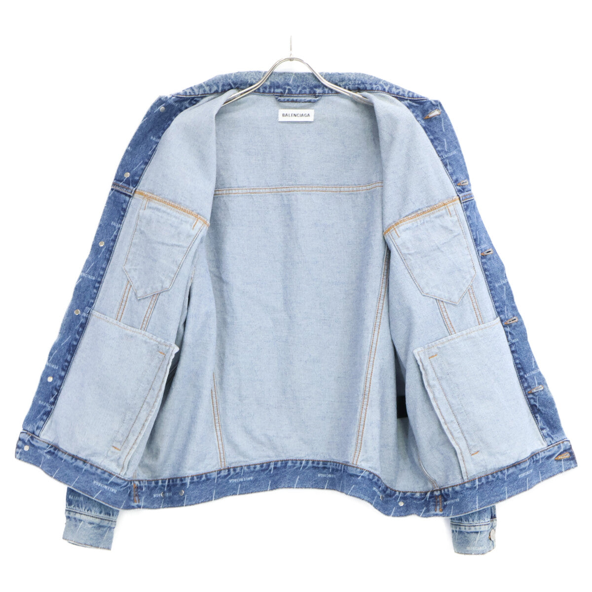BALENCIAGA バレンシアガ 【美品/国内正規】625993 総ロゴ USED加工 オーバーサイズ デニムジャケット ジャケット