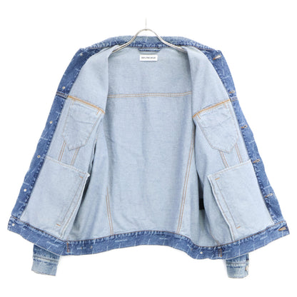 BALENCIAGA バレンシアガ 【美品/国内正規】625993 総ロゴ USED加工 オーバーサイズ デニムジャケット ジャケット