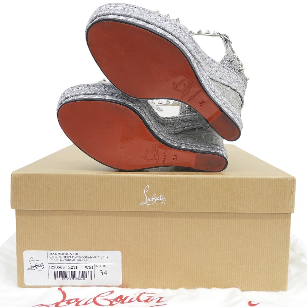CHRISTIAN LOUBOUTIN クリスチャンルブタン MADMONICA マドモニカ ウェッジソール ストラップサンダル レディース シルバー 34 シューズ
