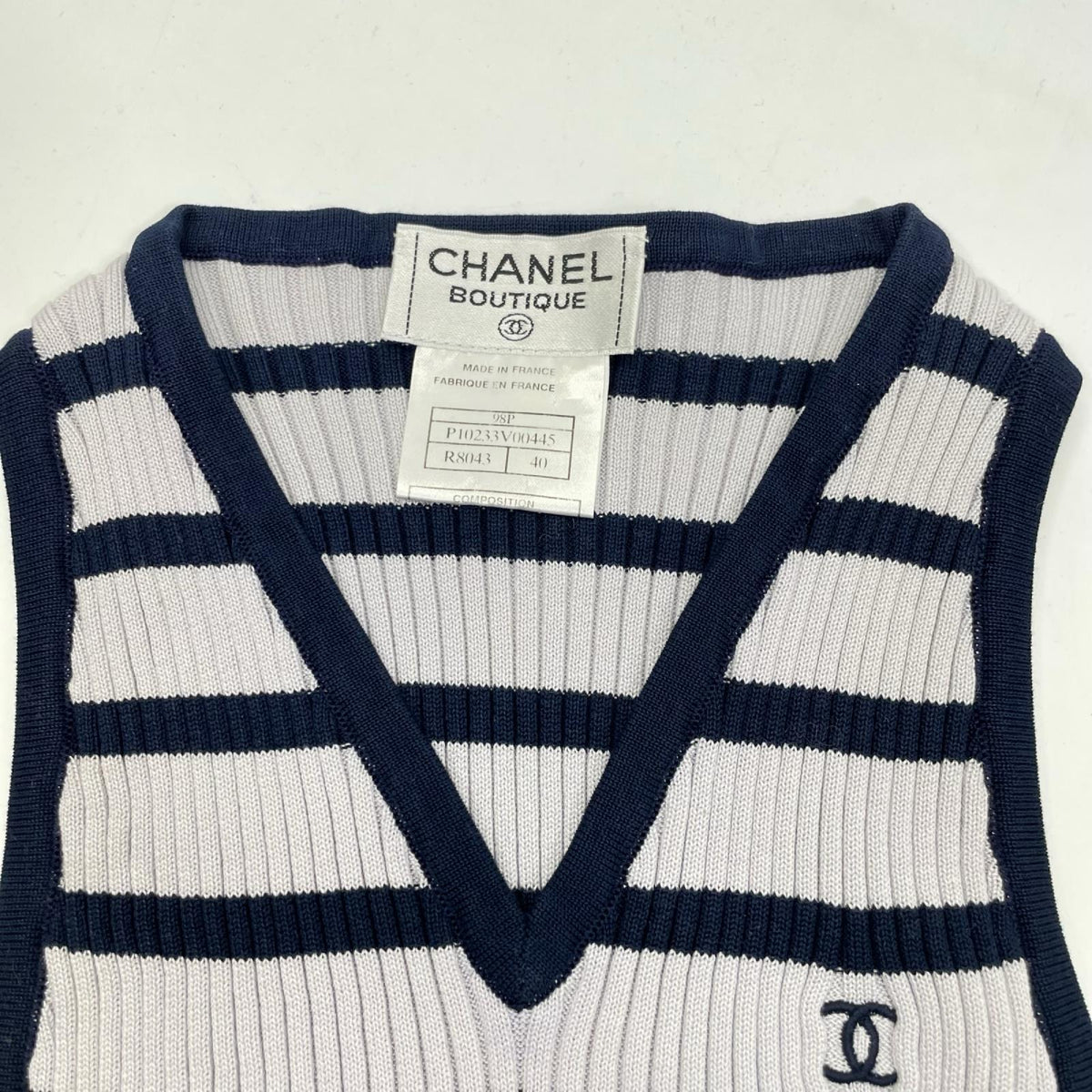 CHANEL シャネル 98P P10233V00445 グレー×ネイビー リブニットタンクトップ トップス
