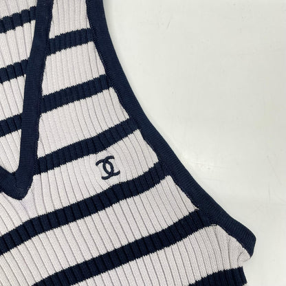 CHANEL シャネル 98P P10233V00445 グレー×ネイビー リブニットタンクトップ トップス