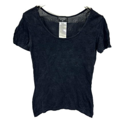 CHANEL シャネル 98P P10657V00452 ブラック 透かし編み ココマーク シルクニットカットソー Tシャツ トップス