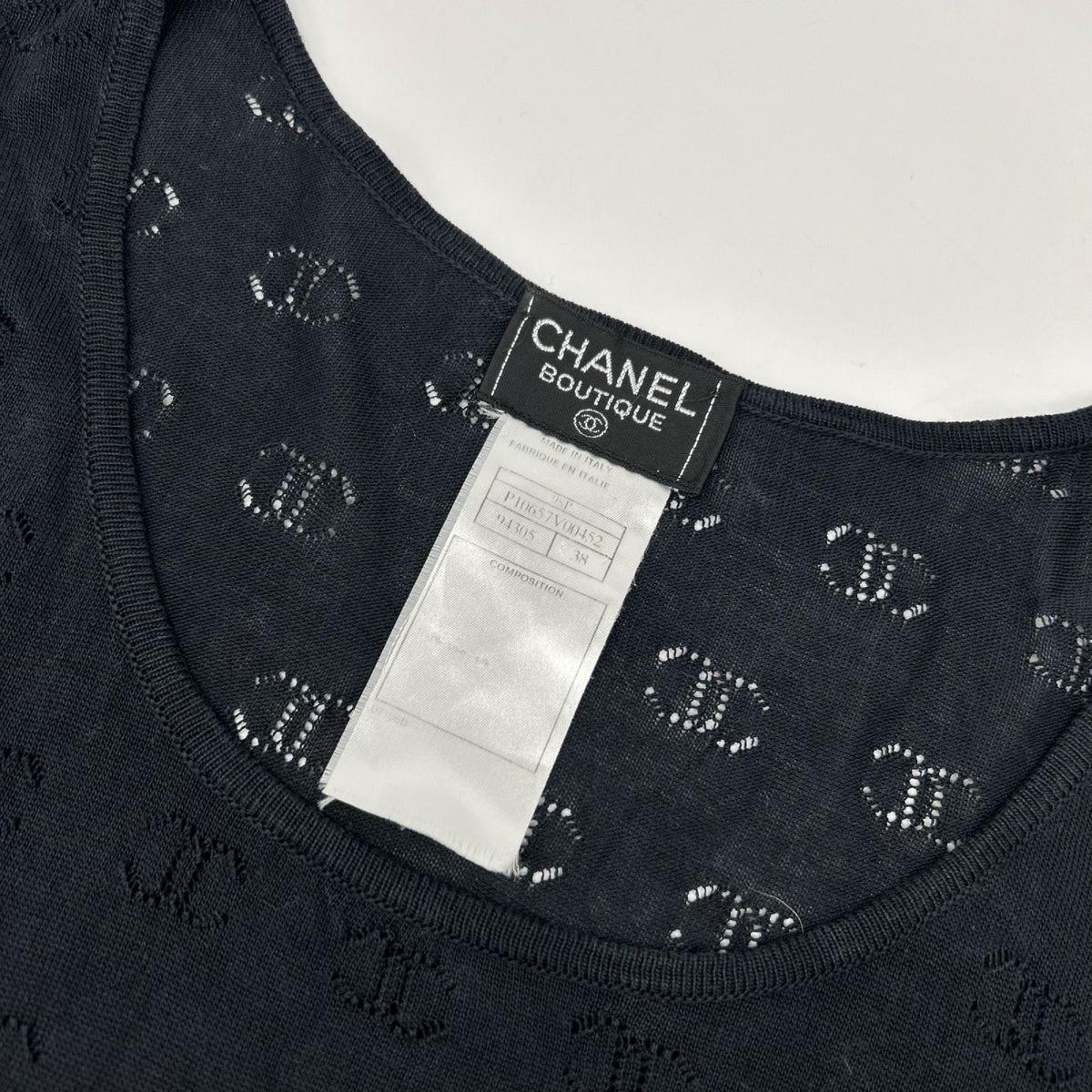CHANEL シャネル 98P P10657V00452 ブラック 透かし編み ココマーク シルクニットカットソー Tシャツ トップス