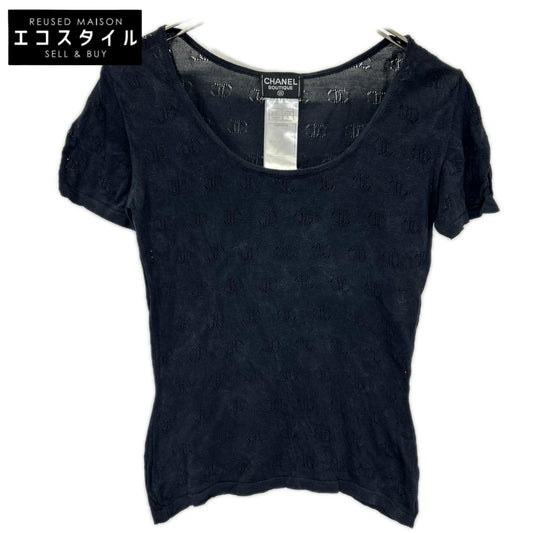 CHANEL シャネル 98P P10657V00452 ブラック 透かし編み ココマーク シルクニットカットソー Tシャツ トップス