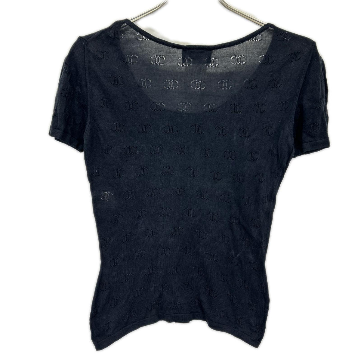 CHANEL シャネル 98P P10657V00452 ブラック 透かし編み ココマーク シルクニットカットソー Tシャツ トップス