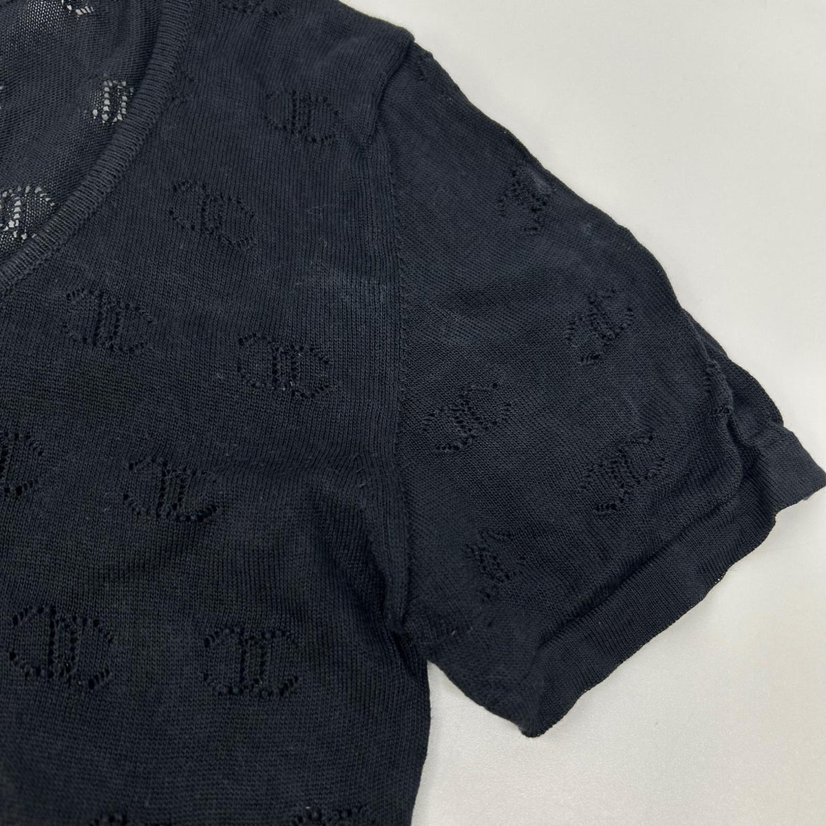 CHANEL シャネル 98P P10657V00452 ブラック 透かし編み ココマーク シルクニットカットソー Tシャツ トップス