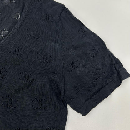 CHANEL シャネル 98P P10657V00452 ブラック 透かし編み ココマーク シルクニットカットソー Tシャツ トップス