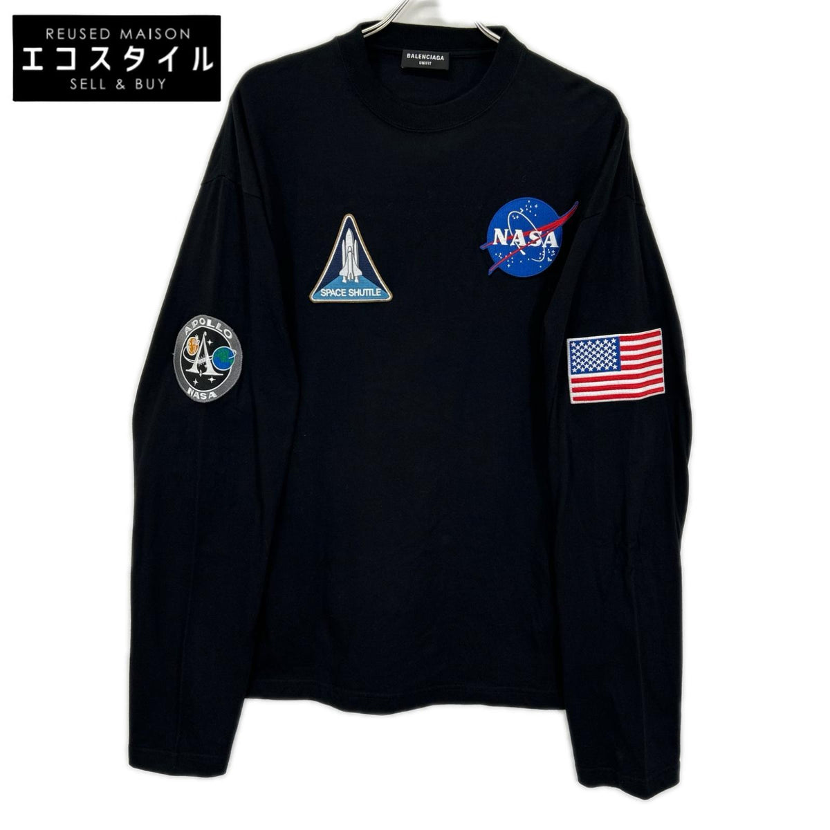 BALENCIAGA バレンシアガ 662496 21年 ユニフィット ×NASA ブラック 長袖Tシャツ トップス