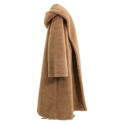 Max Mara マックスマーラ 【美品/国内正規】23101644366 APOGEO キャメルｘシルク テディベア フーディ コート