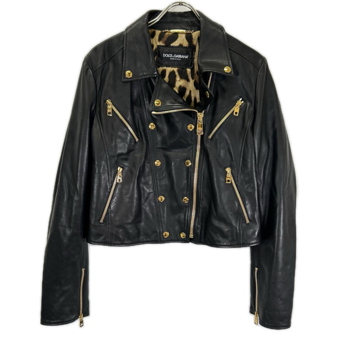 DOLCE&GABBANA ドルチェアンドガッバーナ F9829L/FUL89 ブラック×レオパ ラムレザーライダースジャケット ジャケット
