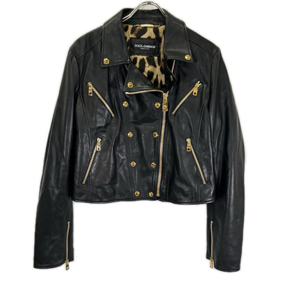 DOLCE&GABBANA ドルチェアンドガッバーナ F9829L/FUL89 ブラック×レオパ ラムレザーライダースジャケット ジャケット