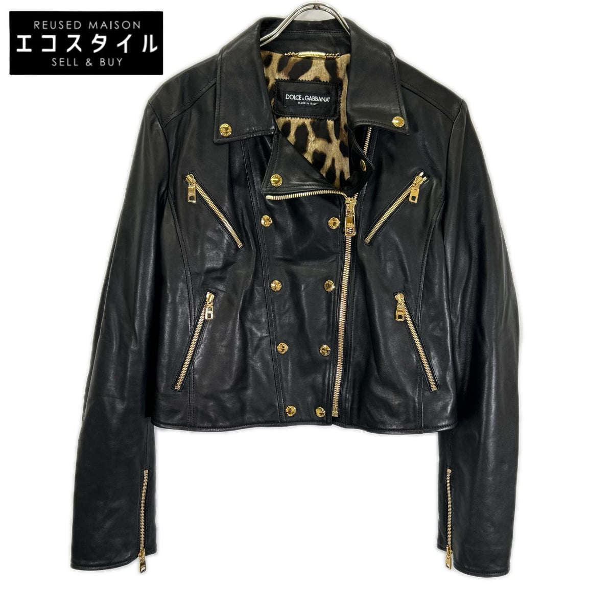 DOLCE&GABBANA ドルチェアンドガッバーナ F9829L/FUL89 ブラック×レオパ ラムレザーライダースジャケット ジャケット