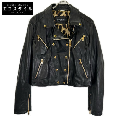 DOLCE&GABBANA ドルチェアンドガッバーナ F9829L/FUL89 ブラック×レオパ ラムレザーライダースジャケット ジャケット