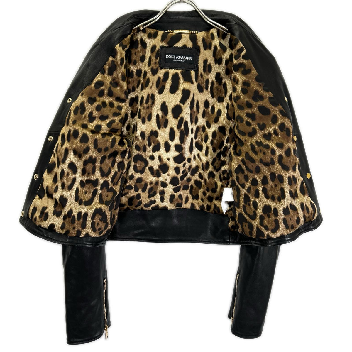 DOLCE&GABBANA ドルチェアンドガッバーナ F9829L/FUL89 ブラック×レオパ ラムレザーライダースジャケット ジャケット