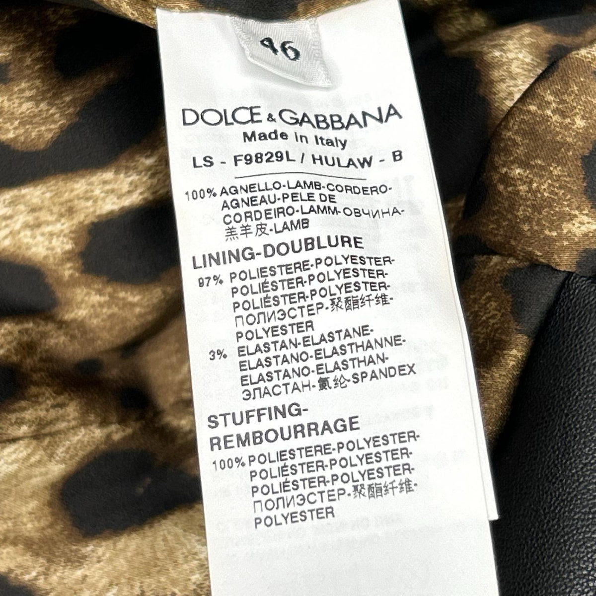 DOLCE&GABBANA ドルチェアンドガッバーナ F9829L/FUL89 ブラック×レオパ ラムレザーライダースジャケット ジャケット