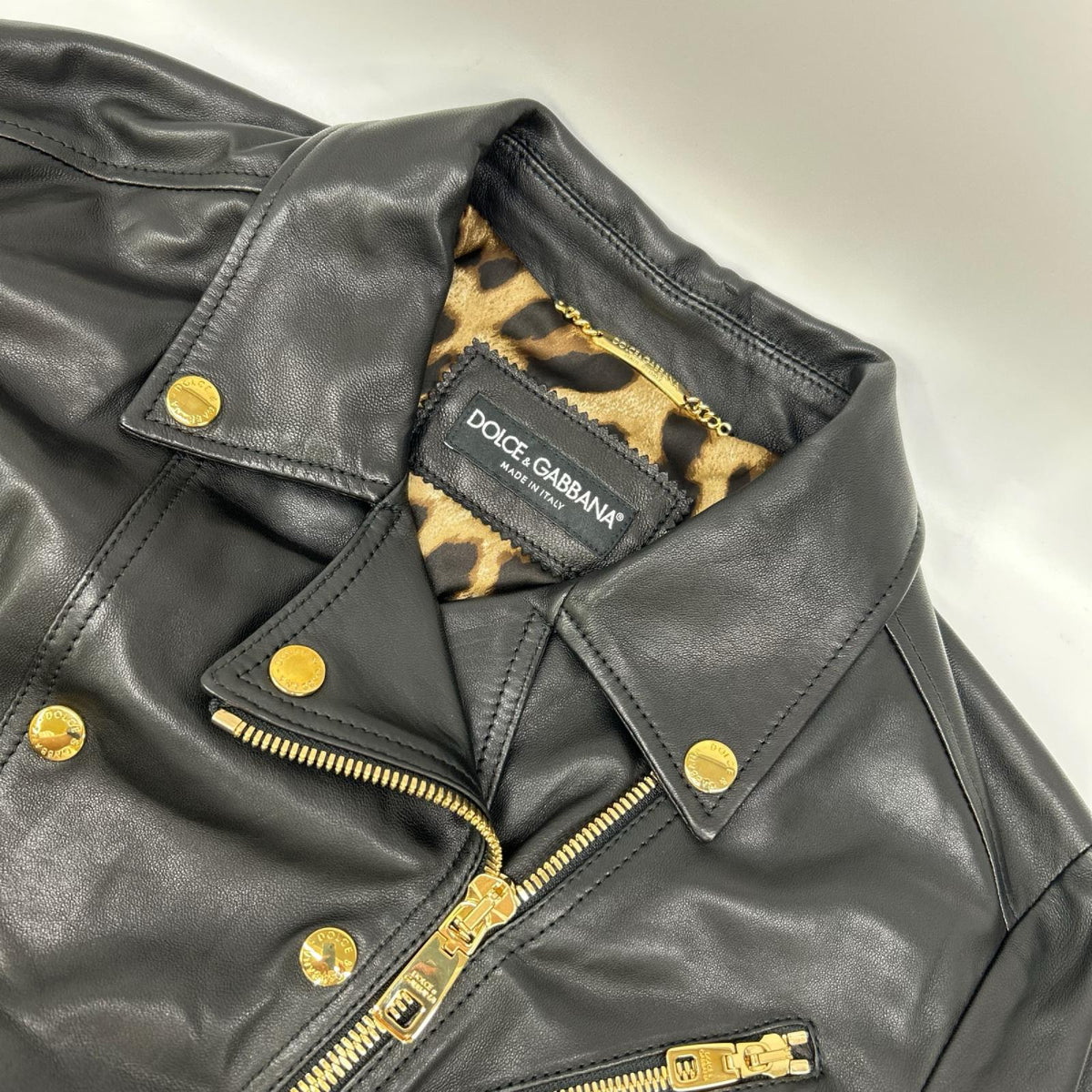 DOLCE&GABBANA ドルチェアンドガッバーナ F9829L/FUL89 ブラック×レオパ ラムレザーライダースジャケット ジャケット