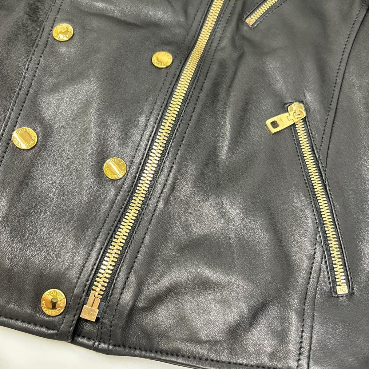 DOLCE&GABBANA ドルチェアンドガッバーナ F9829L/FUL89 ブラック×レオパ ラムレザーライダースジャケット ジャケット