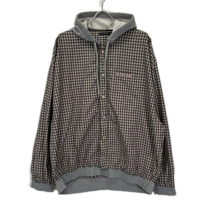 BALENCIAGA バレンシアガ 831570 グレー×チェック柄 レイヤード ジップアップフーディーパーカー トップス