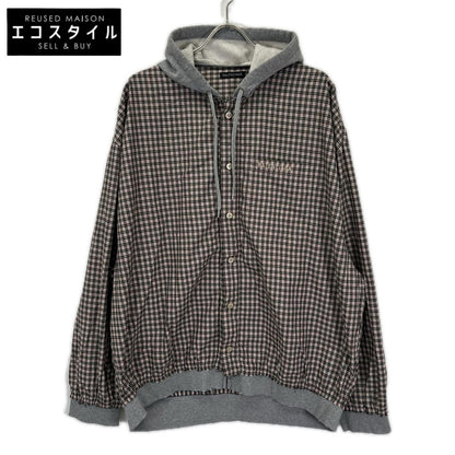 BALENCIAGA バレンシアガ 831570 グレー×チェック柄 レイヤード ジップアップフーディーパーカー トップス
