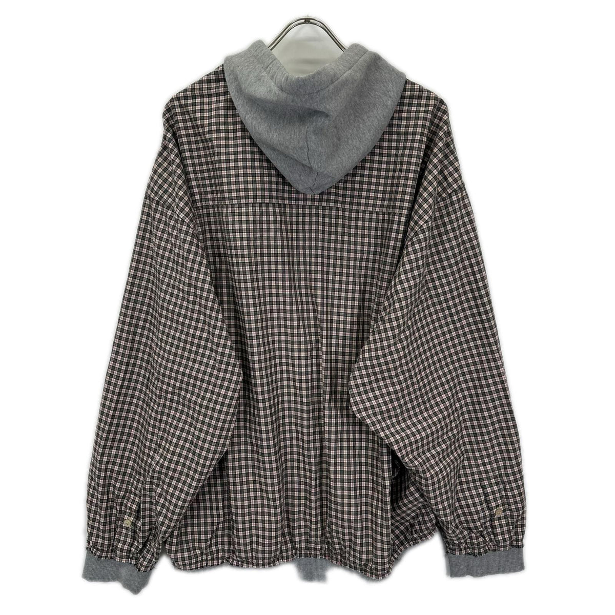 BALENCIAGA バレンシアガ 831570 グレー×チェック柄 レイヤード ジップアップフーディーパーカー トップス