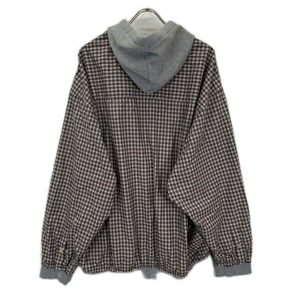 BALENCIAGA バレンシアガ 831570 グレー×チェック柄 レイヤード ジップアップフーディーパーカー トップス