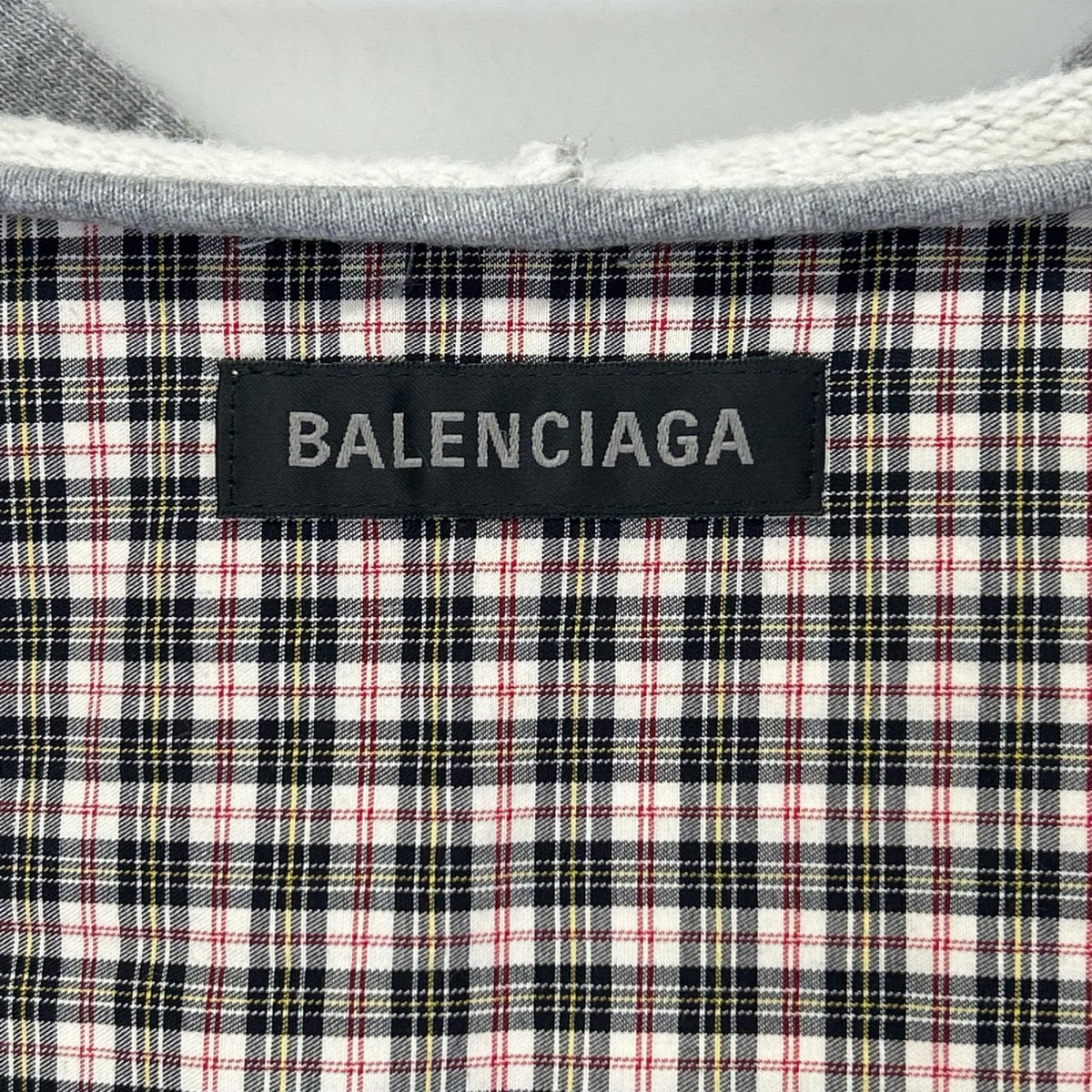 BALENCIAGA バレンシアガ 831570 グレー×チェック柄 レイヤード ジップアップフーディーパーカー トップス