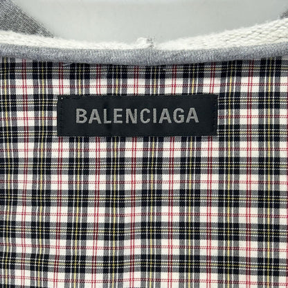 BALENCIAGA バレンシアガ 831570 グレー×チェック柄 レイヤード ジップアップフーディーパーカー トップス