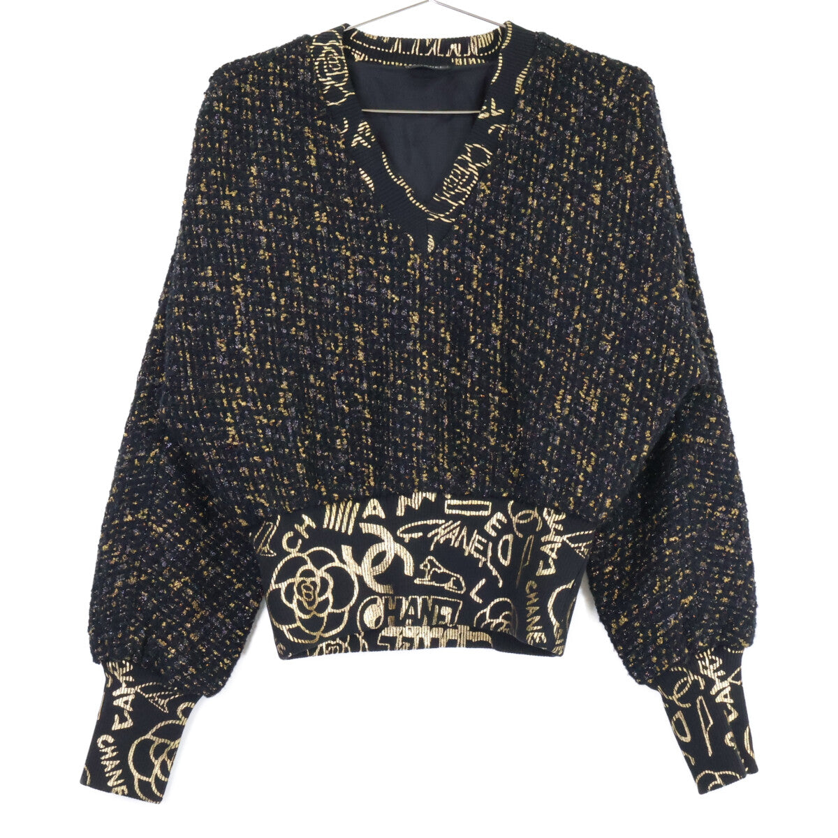 CHANEL シャネル 【美品/国内正規】P61818V47066 ツイード Vネック 長袖ニットセーター トップス