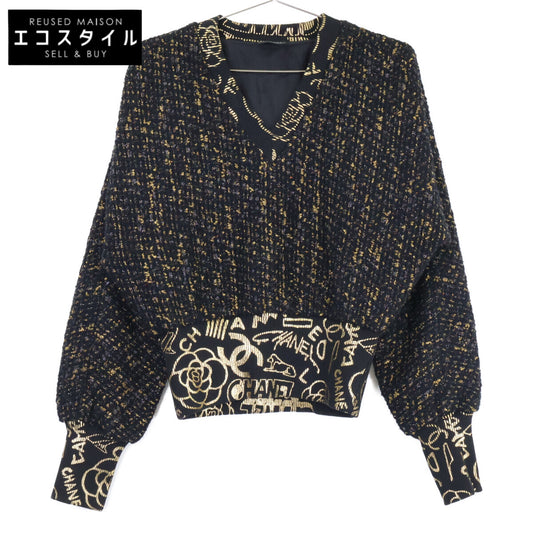CHANEL シャネル 【美品/国内正規】P61818V47066 ツイード Vネック 長袖ニットセーター トップス