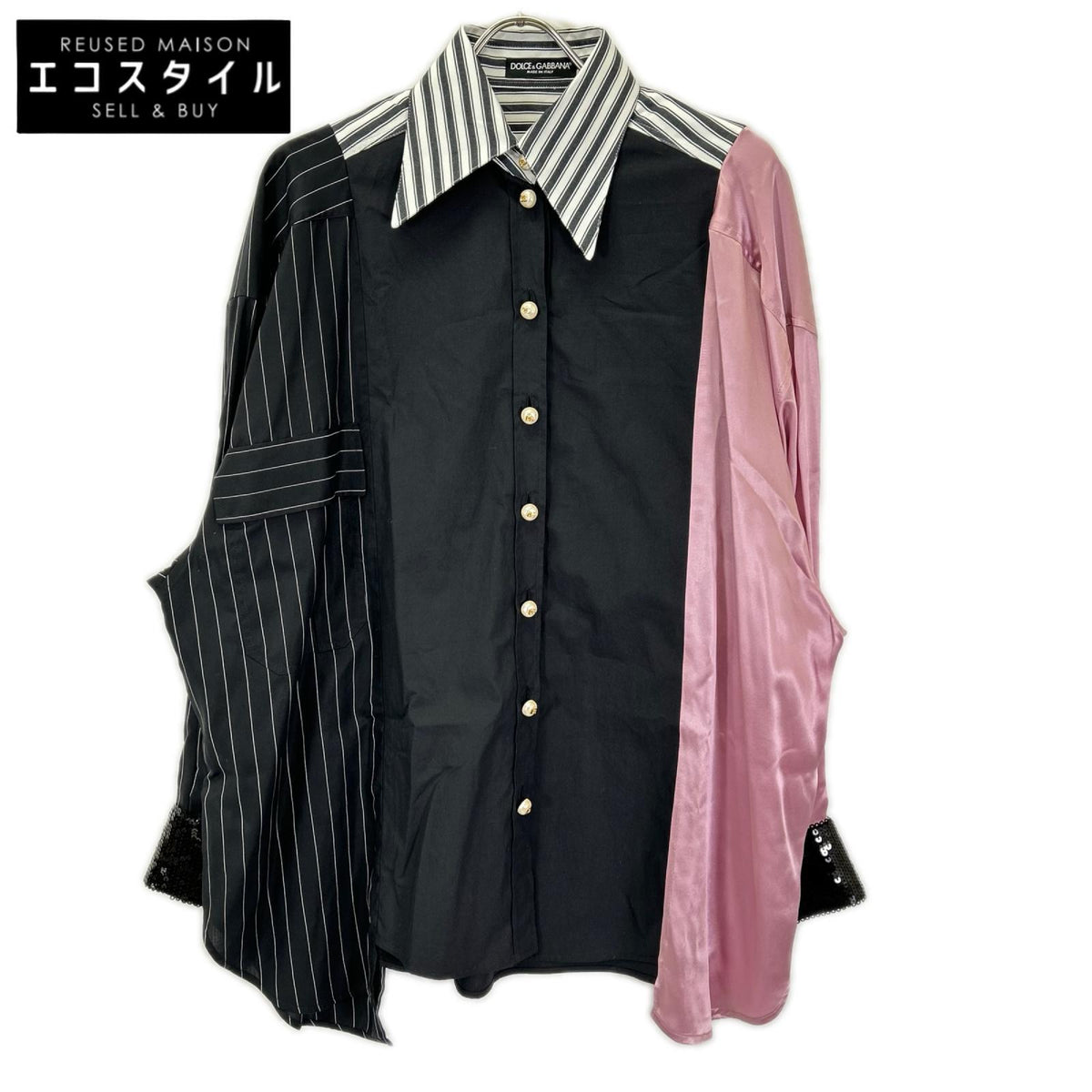DOLCE&GABBANA ドルチェアンドガッバーナ F5P52T/GDAI9 フェイクパールボタン 袖スパンコール シャツ トップス