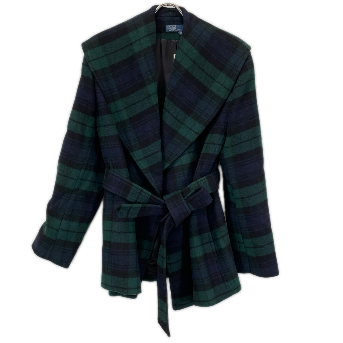 POLObyRalphLauren ポロラルフローレン ネイビー×グリーン　プラッド ウールブレンド ツイル ラップ コート コート