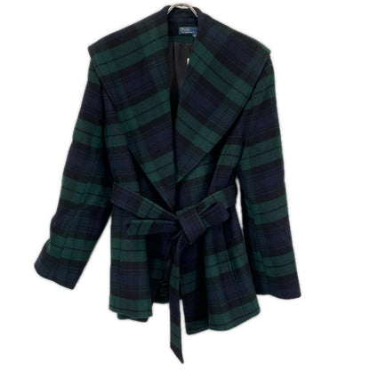 POLObyRalphLauren ポロラルフローレン ネイビー×グリーン　プラッド ウールブレンド ツイル ラップ コート コート
