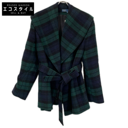 POLObyRalphLauren ポロラルフローレン ネイビー×グリーン　プラッド ウールブレンド ツイル ラップ コート コート
