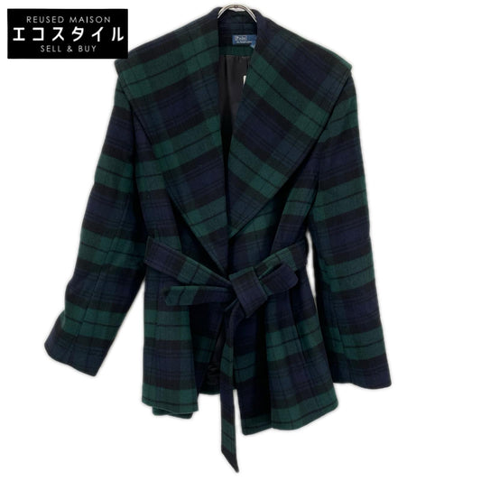 POLObyRalphLauren ポロラルフローレン ネイビー×グリーン　プラッド ウールブレンド ツイル ラップ コート コート