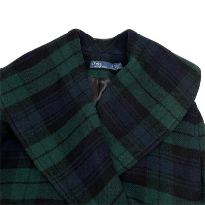 POLObyRalphLauren ポロラルフローレン ネイビー×グリーン　プラッド ウールブレンド ツイル ラップ コート コート