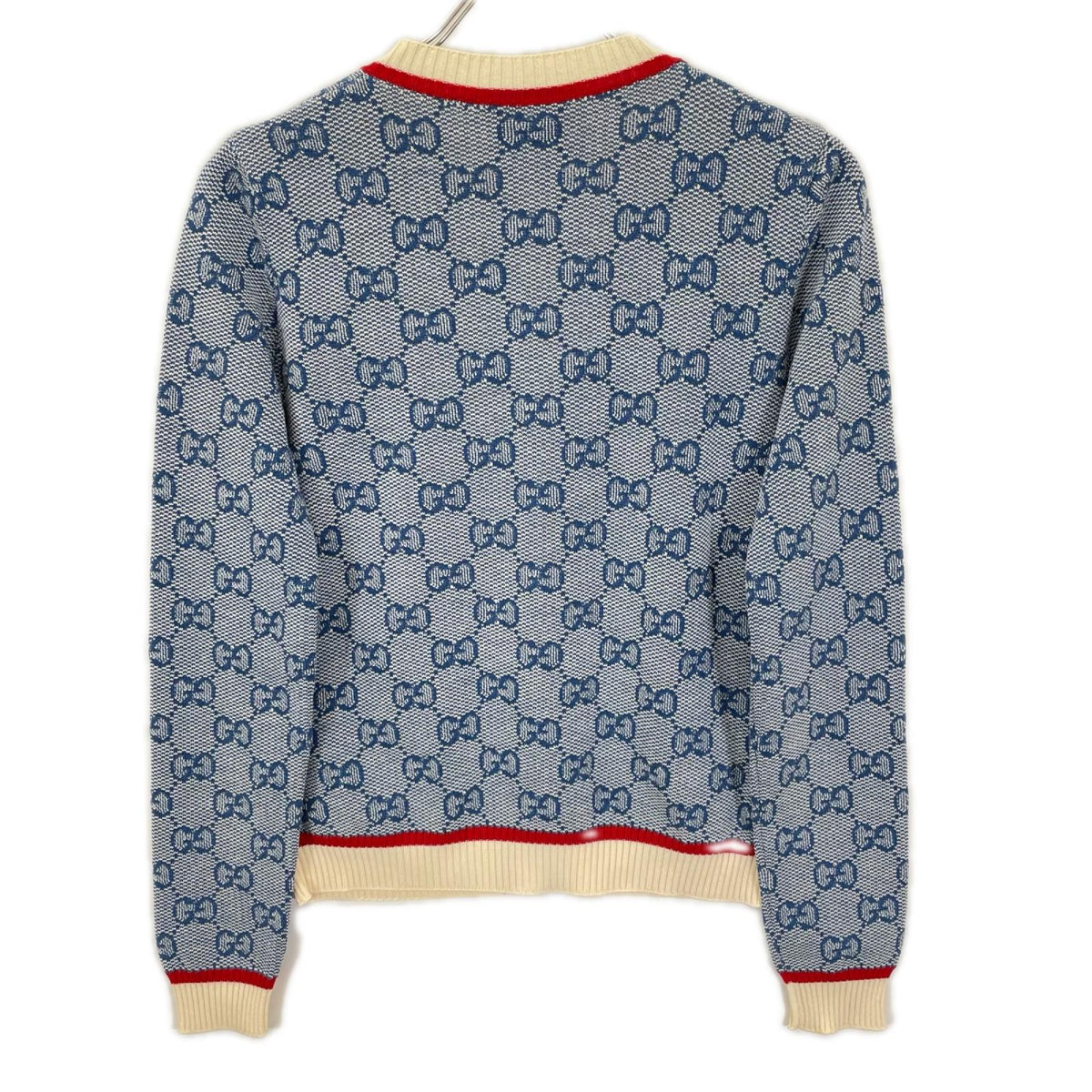 GUCCI グッチ 574162 ブルー GG ロゴ ニット ストライプ トリム ウール カーディガン トップス