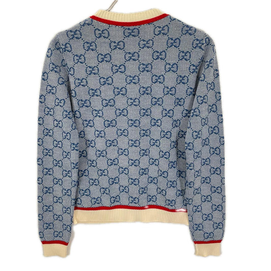 GUCCI グッチ 574162 ブルー GG ロゴ ニット ストライプ トリム ウール カーディガン トップス