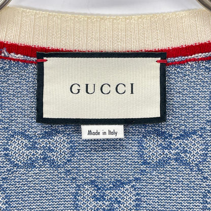 GUCCI グッチ 574162 ブルー GG ロゴ ニット ストライプ トリム ウール カーディガン トップス