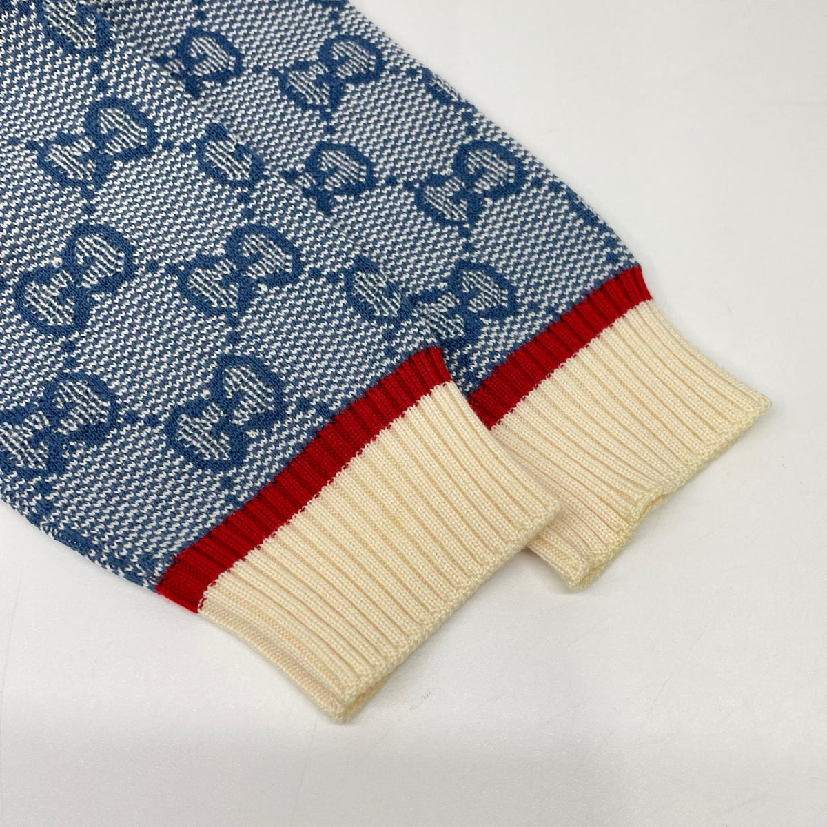 GUCCI グッチ 574162 ブルー GG ロゴ ニット ストライプ トリム ウール カーディガン トップス