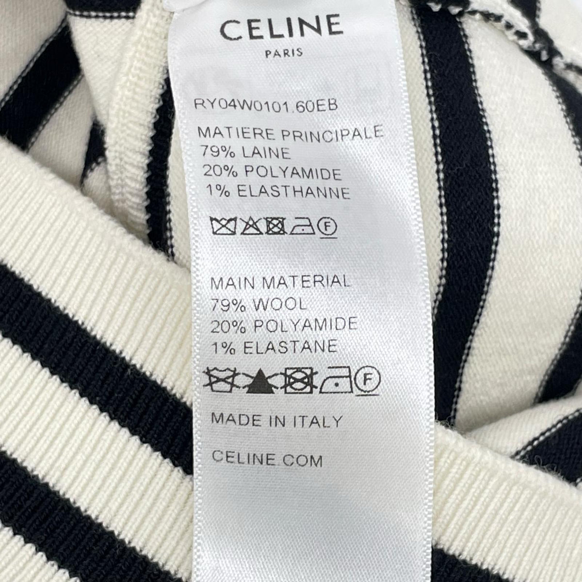 CELINE セリーヌ 25SS RY04W0101.60EB アイボリー×ブラック トリオンフ ノースリーブ ウール マリニエールセーター トップス