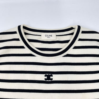 CELINE セリーヌ 25SS RY04W0101.60EB アイボリー×ブラック トリオンフ ノースリーブ ウール マリニエールセーター トップス