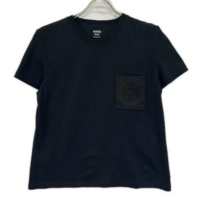HERMES エルメス 6E4615DA ブラック H刺繍 コットン Tシャツ トップス