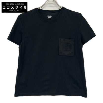 HERMES エルメス 6E4615DA ブラック H刺繍 コットン Tシャツ トップス