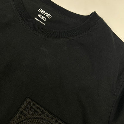 HERMES エルメス 6E4615DA ブラック H刺繍 コットン Tシャツ トップス