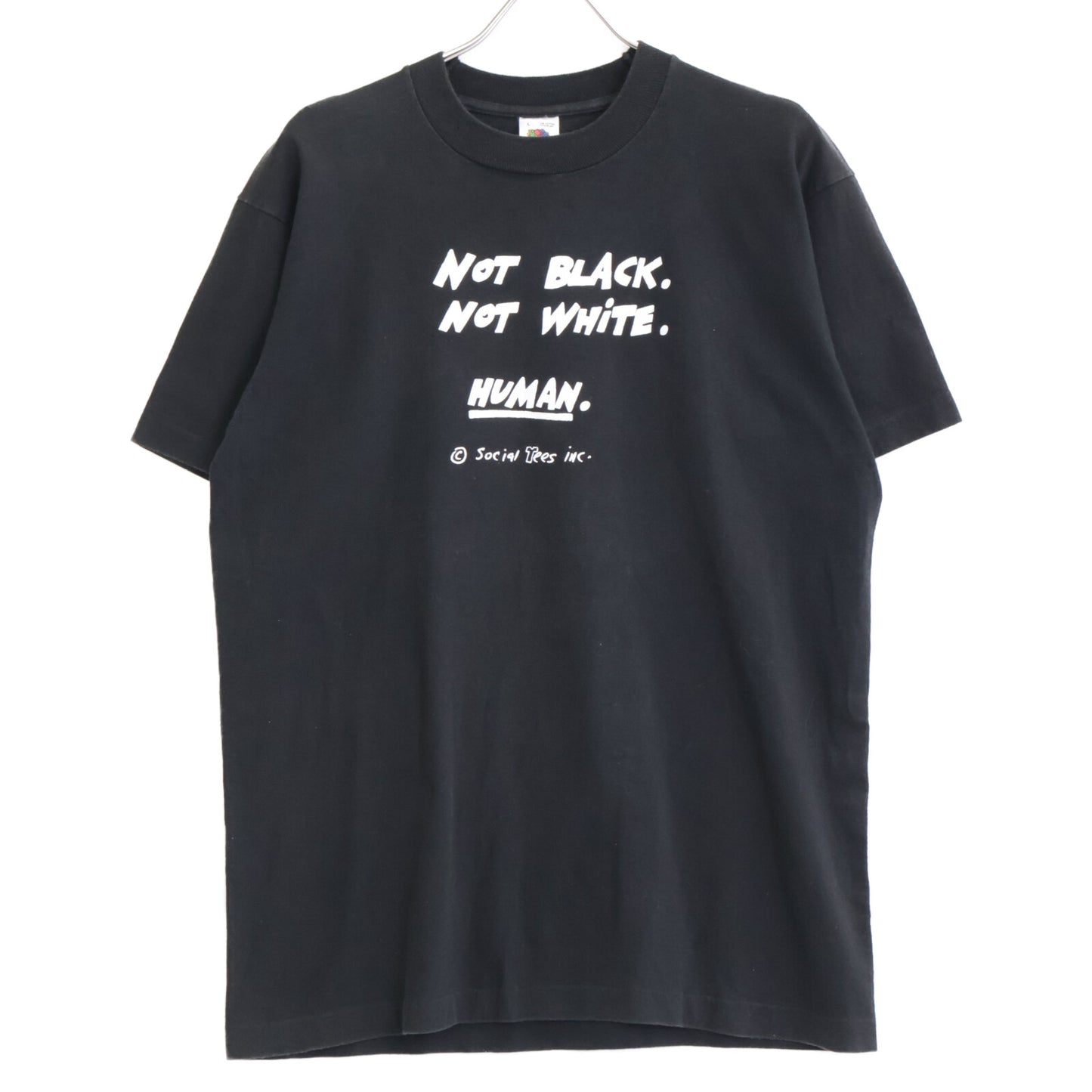 FRUIT OF THE LOOM Black 90's Single Stitch social Tees inc Print T-shirt Tops L Men's